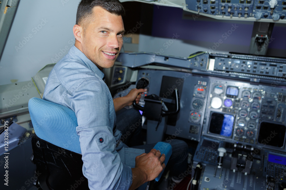 man in flight simulator for the training of the pilots