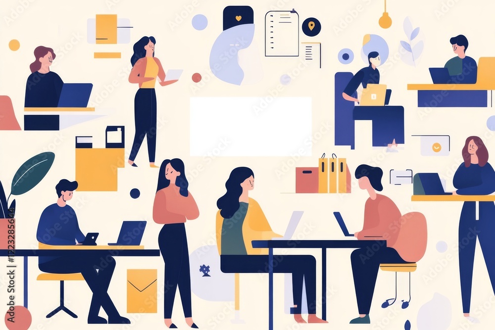 A Vibrant Illustration of a Collaborative and Productive Modern Office Space A Vibrant Illustration of a Collaborative and Productive Modern Office Space