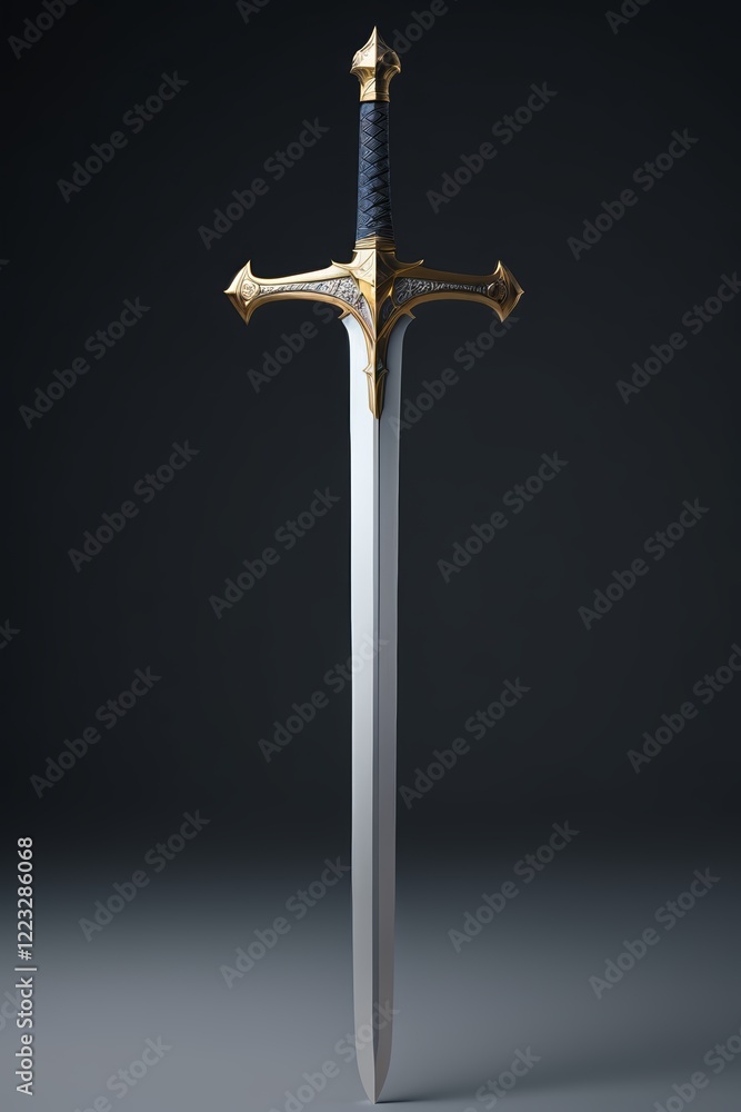 a close up of a sword with a gold handle on a gray background a close up of a sword with a gold handle on a gray background