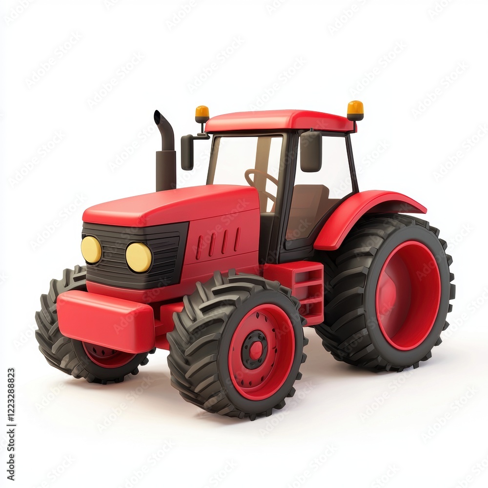 3D icon cartoon tractor on a farm, isolated on a white background - 3D icon cartoon tractor on a farm, isolated on a white background -