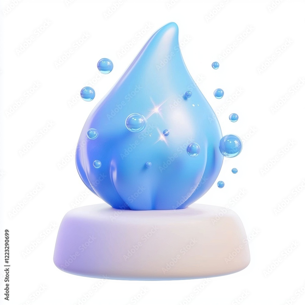 3D icon cartoon water splash in mid-air with sparkling droplets, isolated on a white background --