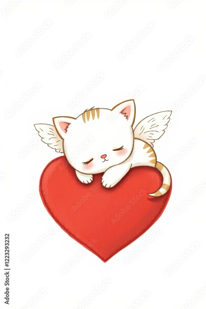 there is a cat that is laying on a heart with wings there is a cat that is laying on a heart with wings