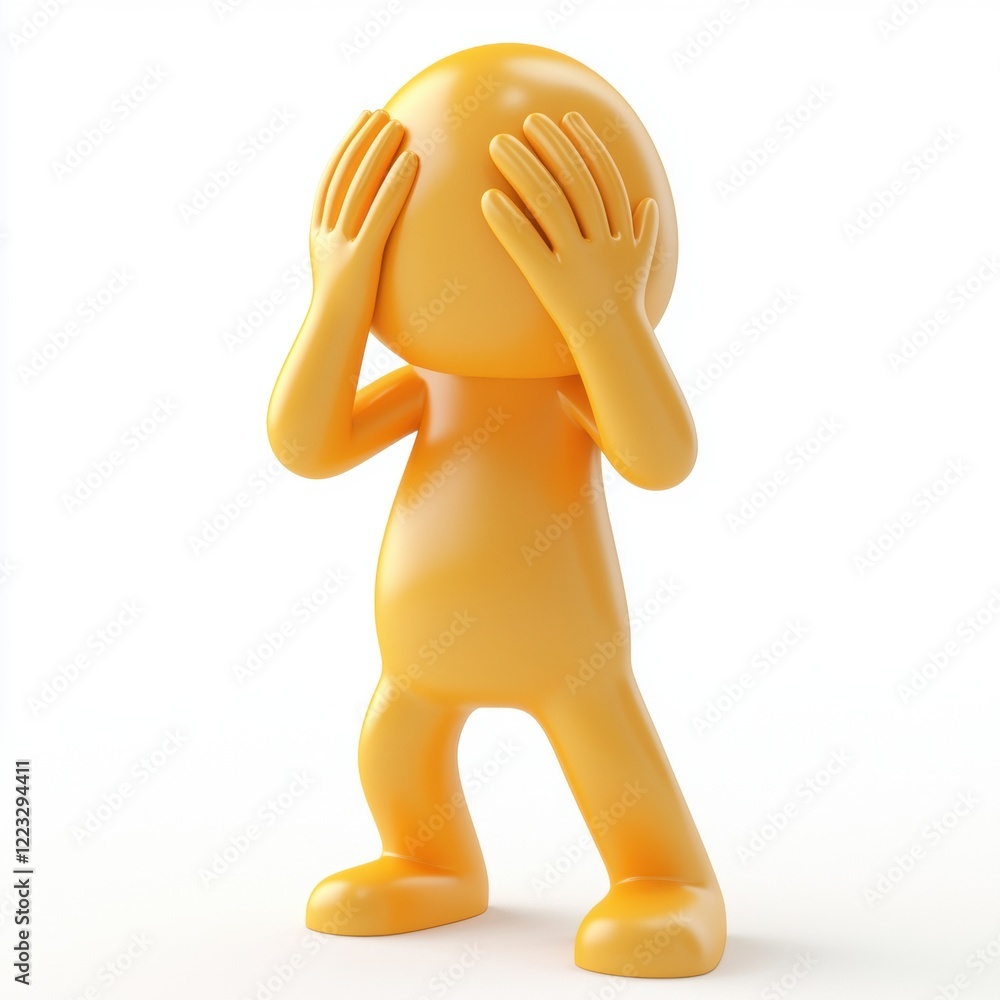 3D icon cartoon person holding their head in frustration, isolated on a white background -
