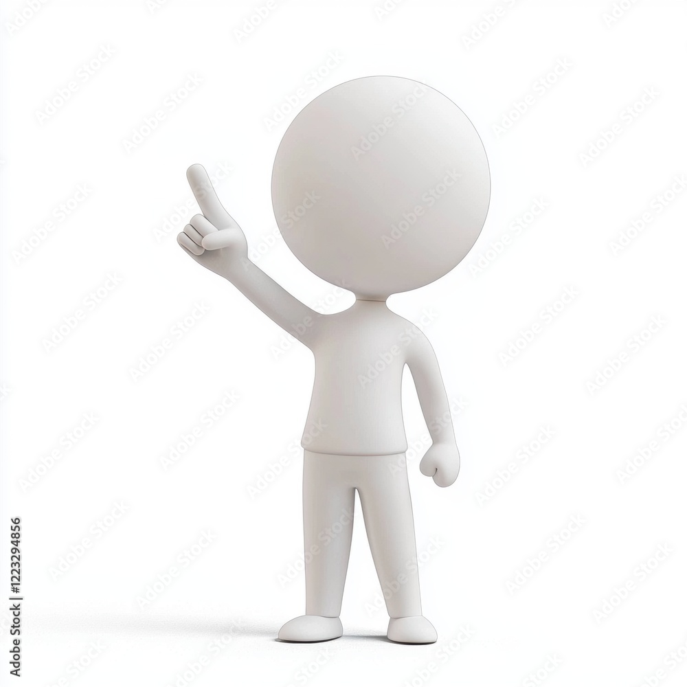 3D icon cartoon person pointing up with a confident expression, isolated on a white background 3D icon cartoon person pointing up with a confident expression, isolated on a white background