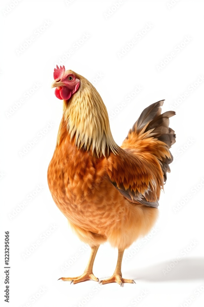 Fototapeta premium there is a chicken standing on a white surface with a red comb