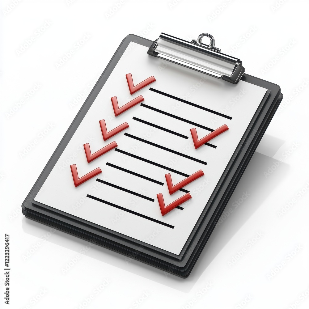 3D icon cartoon quiz sheet with checkmarks, isolated on a white background -- 3D icon cartoon quiz sheet with checkmarks, isolated on a white background --