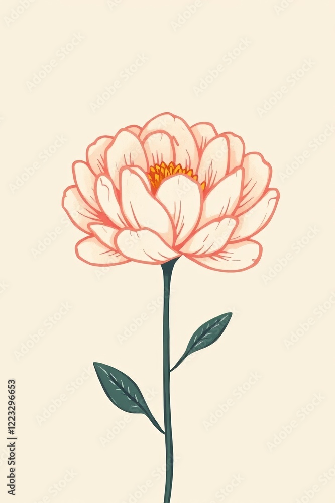 Obraz premium there is a drawing of a flower with a stem and leaves