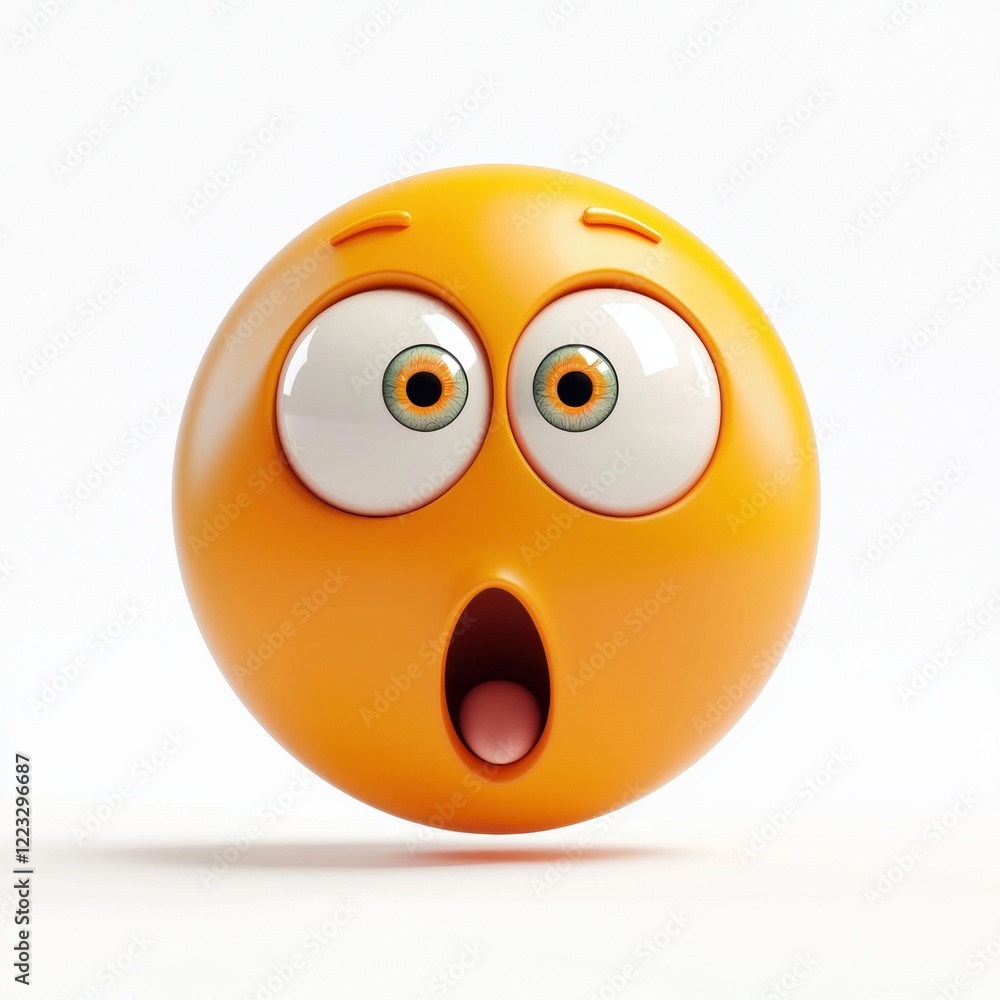 Fototapeta premium 3D icon cartoon reaction video with a surprised face, isolated on a white background 