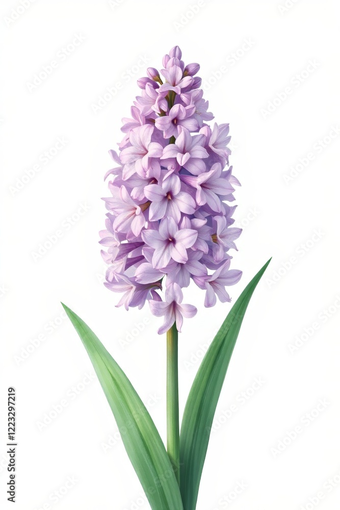 Fototapeta premium there is a purple flower with green leaves on a white background