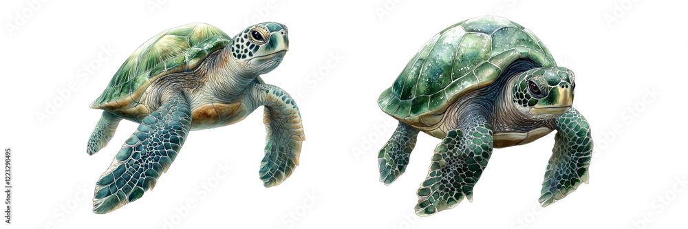 Fototapeta premium Sea turtle watercolor illustrator on a transparent background