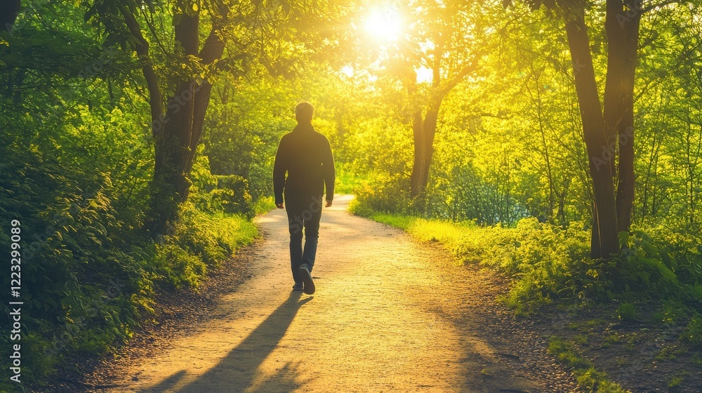 custom made wallpaper toronto digitalSilhouette of male adult walking on forest path at sunset