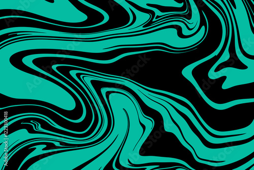 Abstract teal and black swirl design with flowing patterns and smooth curves
