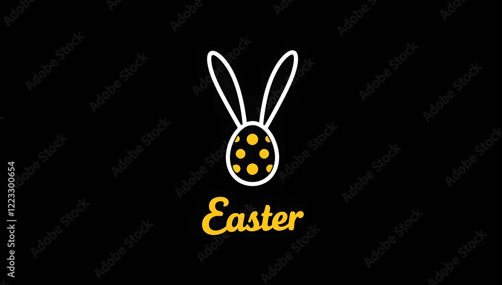 Modern Easter design with a black background featuring a minimalist bunny outline and a vibrant yellow egg, a bold holiday composition with copy space for creative designs Modern Easter design with a black background featuring a minimalist bunny outline and a vibrant yellow egg, a bold holiday composition with copy space for creative designs
