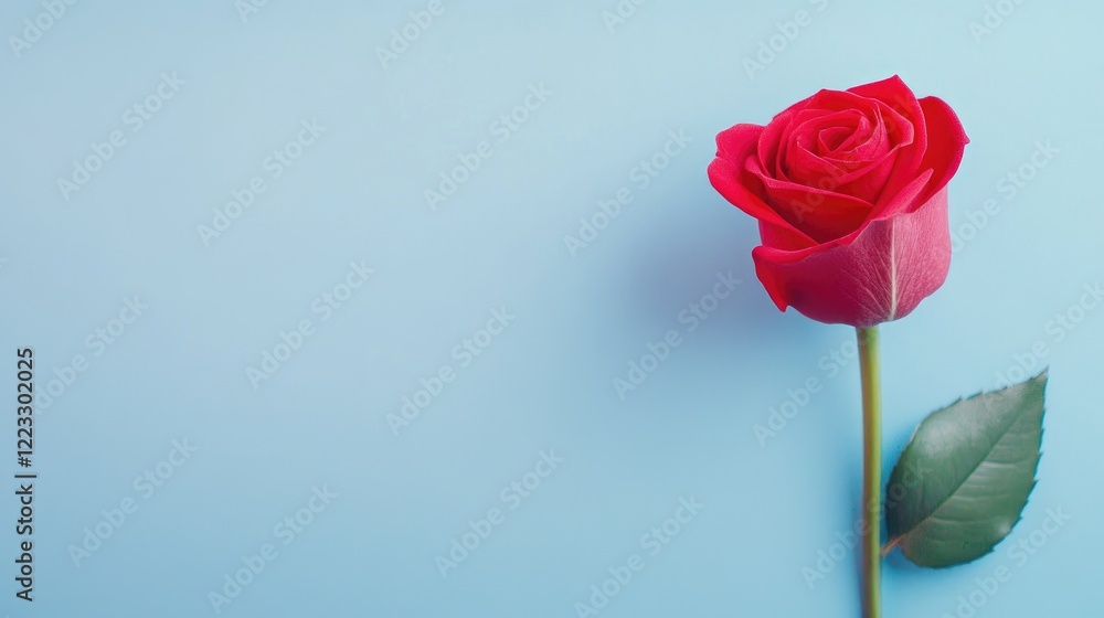 Fototapeta premium Vivid Single Rose On Soothing Blue Background