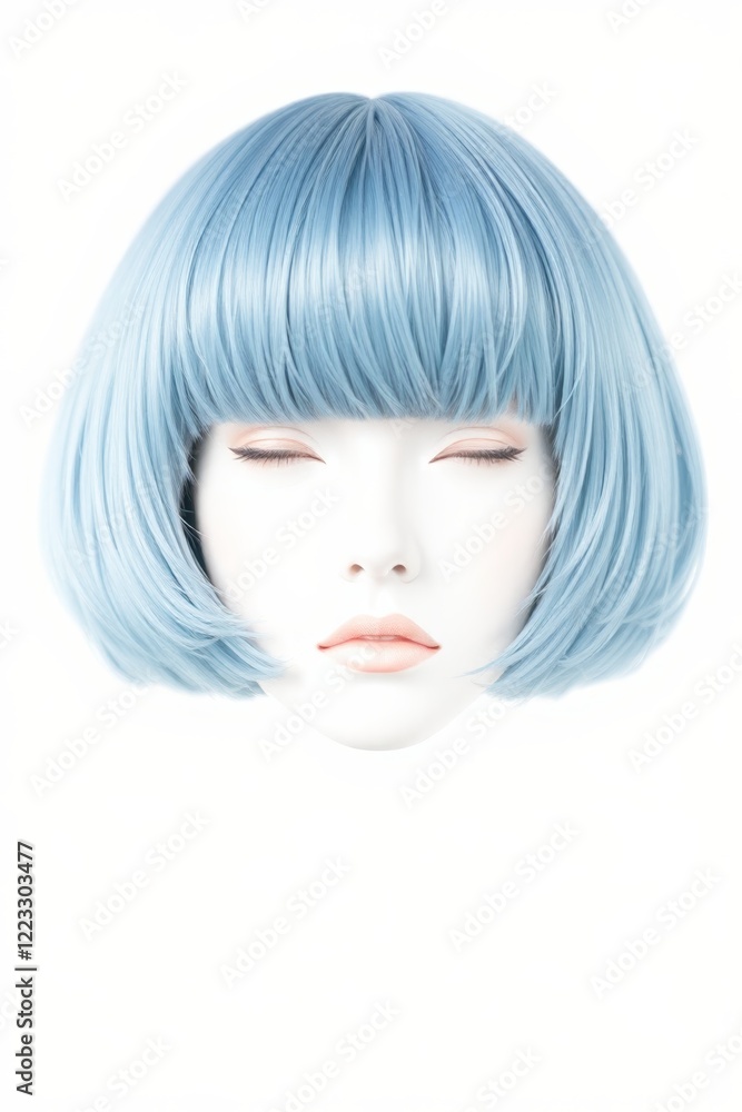 Fototapeta premium a close up of a mannequin head with a blue wig