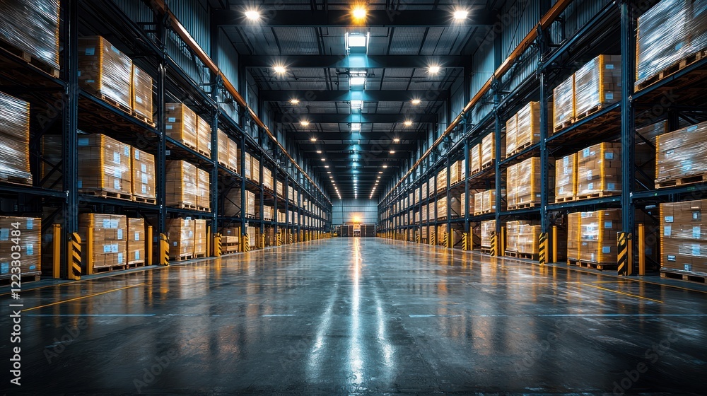 Extensive Warehouse Interior: Rows of Pallets and Industrial Storage Extensive Warehouse Interior: Rows of Pallets and Industrial Storage