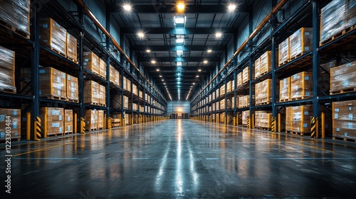 Wallpaper Mural Extensive Warehouse Interior: Rows of Pallets and Industrial Storage Torontodigital.ca