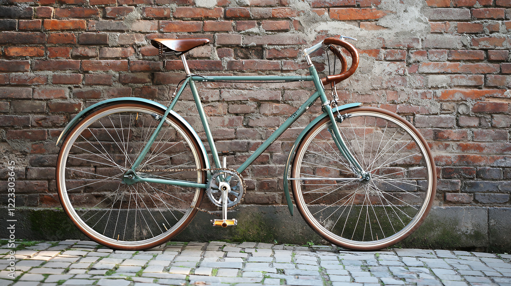 old bicycle in front of brick wall old bicycle in front of brick wall