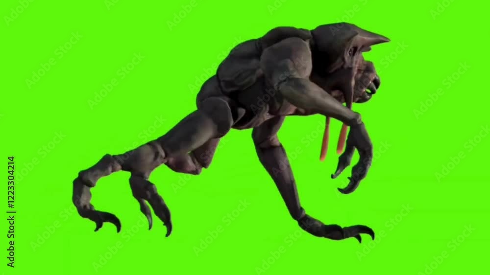 Green Screen Monster Walking Side 3D Rendering Animation 4K. Green Screen Monster Walking Side 3D Rendering Animation 4K.