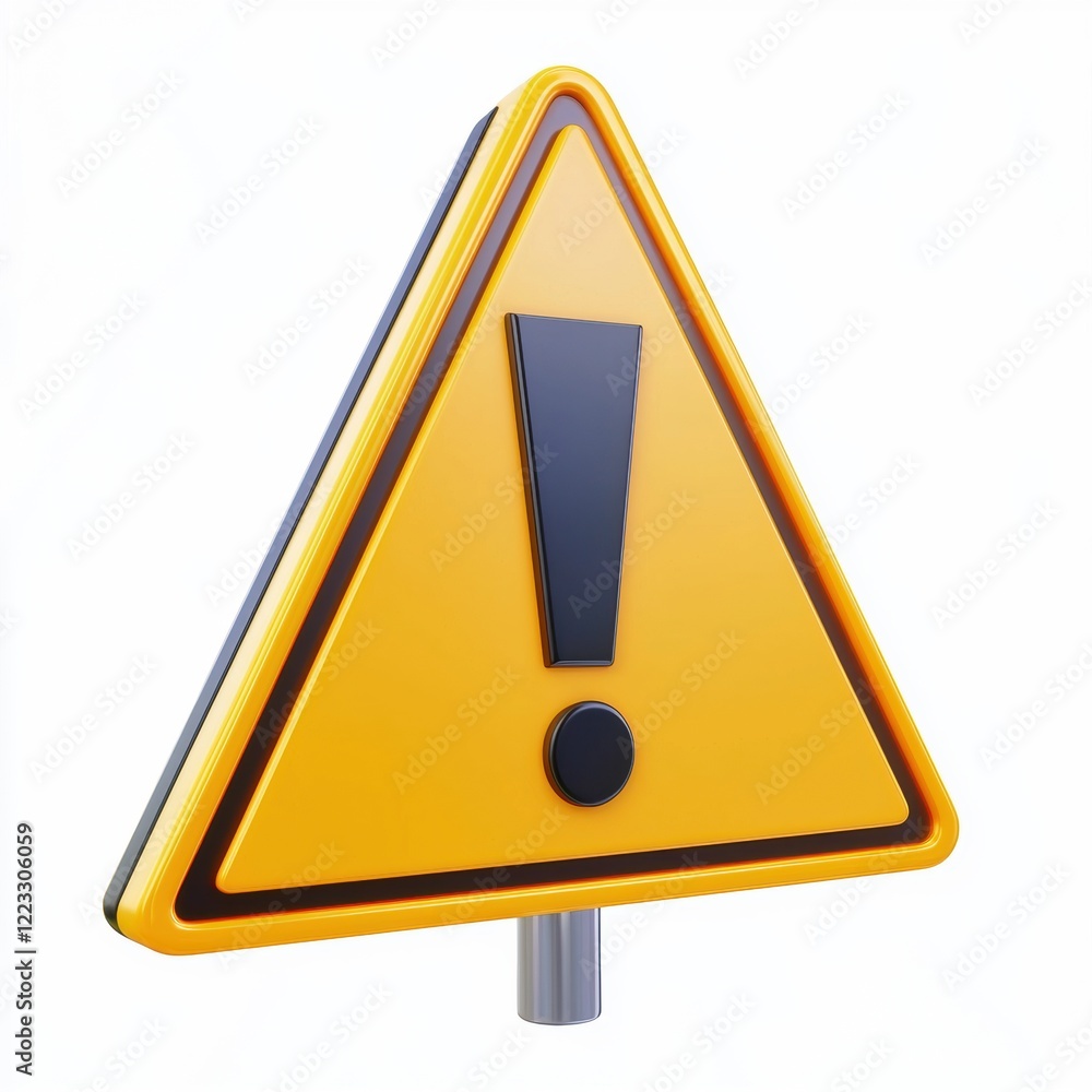 3D icon cartoon warning sign with an exclamation mark, isolated on a white background --quality 2 3D icon cartoon warning sign with an exclamation mark, isolated on a white background --quality 2