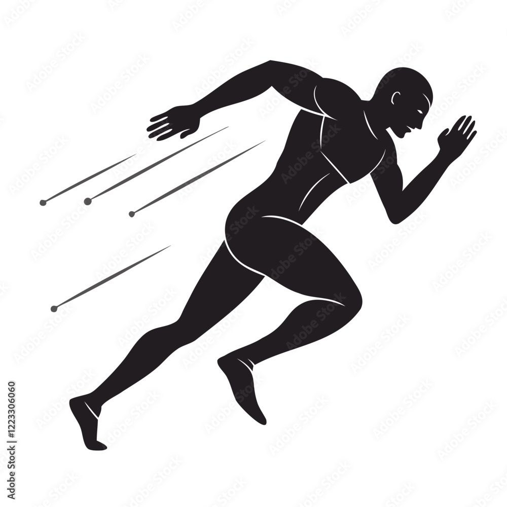 Fototapeta premium Man Runner Dynamic pose black silhouette vector illustration isolated on a transparent background