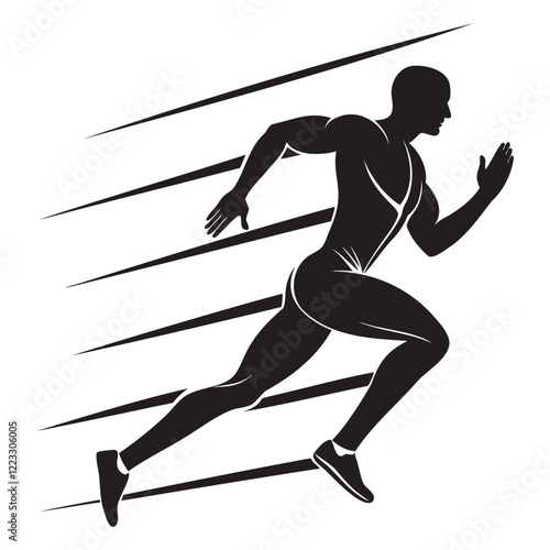 Man Runner Dynamic pose black silhouette vector illustration isolated on a transparent background