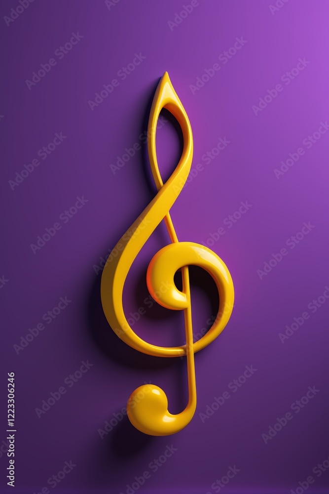 a close up of a yellow treble on a purple background a close up of a yellow treble on a purple background