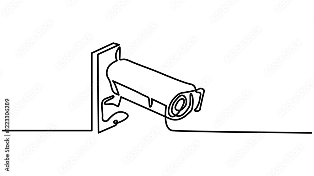 Continuous one line drawing of outdoor surveillance camera vector design. Single line illustration on the theme of CCTV video camera surveillance system for monitoring security vector illustration Continuous one line drawing of outdoor surveillance camera vector design. Single line illustration on the theme of CCTV video camera surveillance system for monitoring security vector illustration