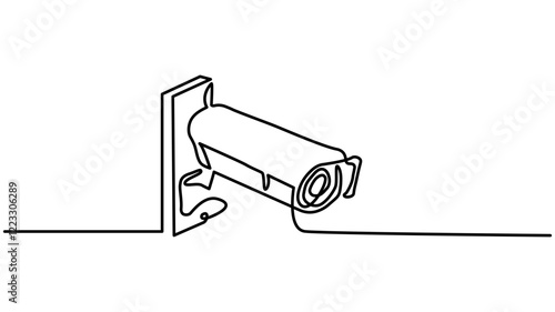 Continuous one line drawing of outdoor surveillance camera vector design. Single line illustration on the theme of CCTV video camera surveillance system for monitoring security vector illustration