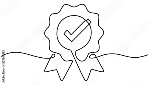 Award Badge continuous one line drawing illustration. Winner icon in hand drawn style.