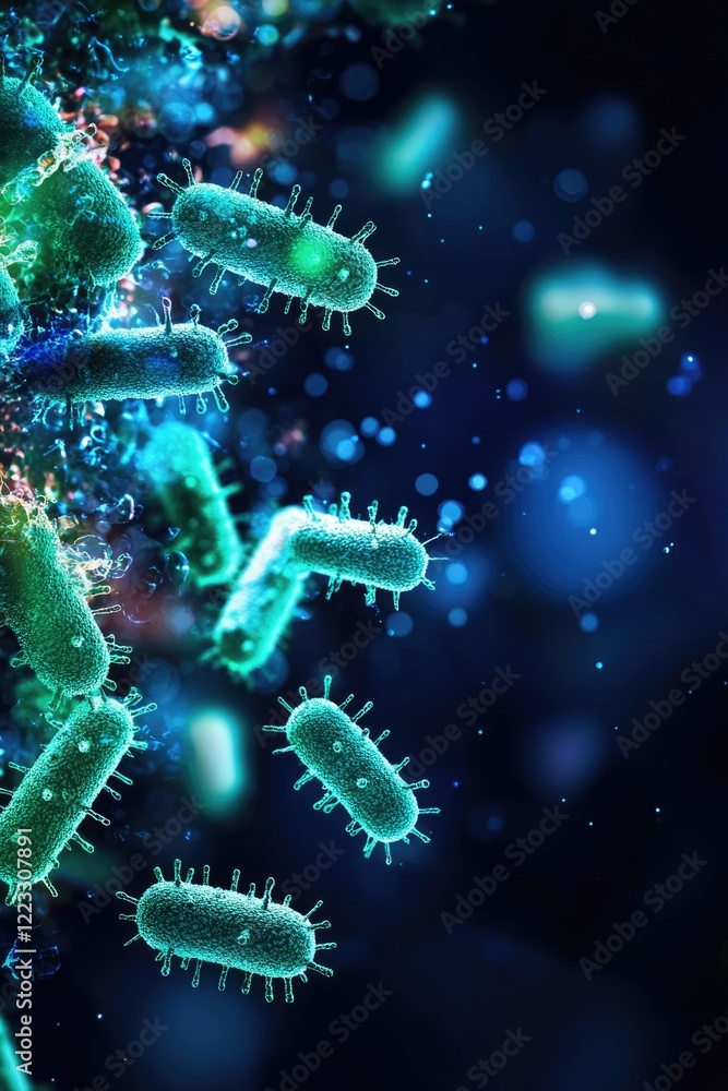 Fototapeta premium Exploring bacteria diversity under a microscope microbial life laboratory setting scientific imagery close-up research concept