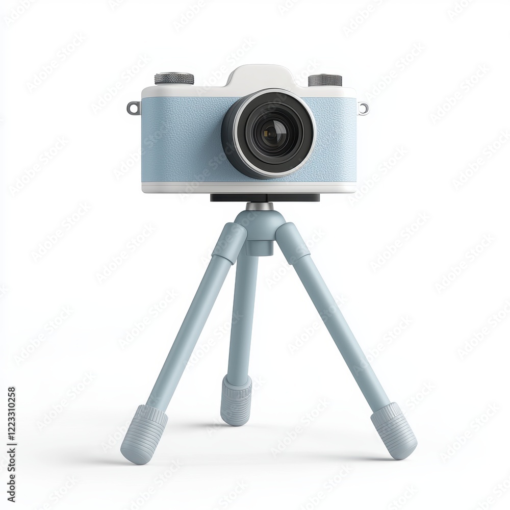 3D icon travel vlog camera and tripod for capturing adventures, isolated on a white background 3D icon travel vlog camera and tripod for capturing adventures, isolated on a white background