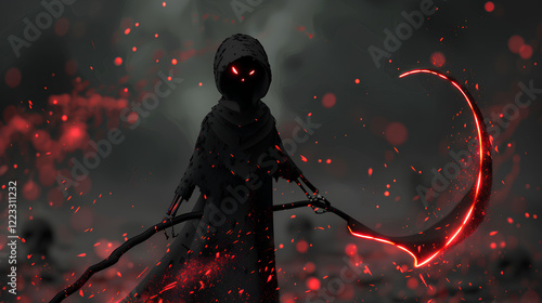 grim reaper themed stickman character with black red color photo