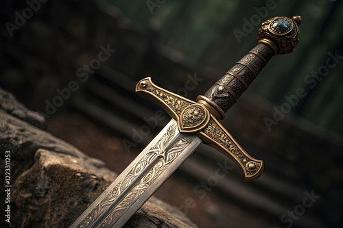 Symbol of war. Medieval very beautiful and formidable knight's sword photo