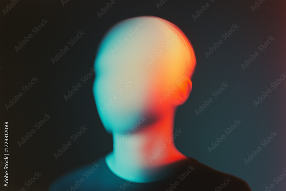 Iridescent Ghost Background. a blurred face with an out of focus body, shot on film, colorful gradient Iridescent Ghost Background. a blurred face with an out of focus body, shot on film, colorful gradient