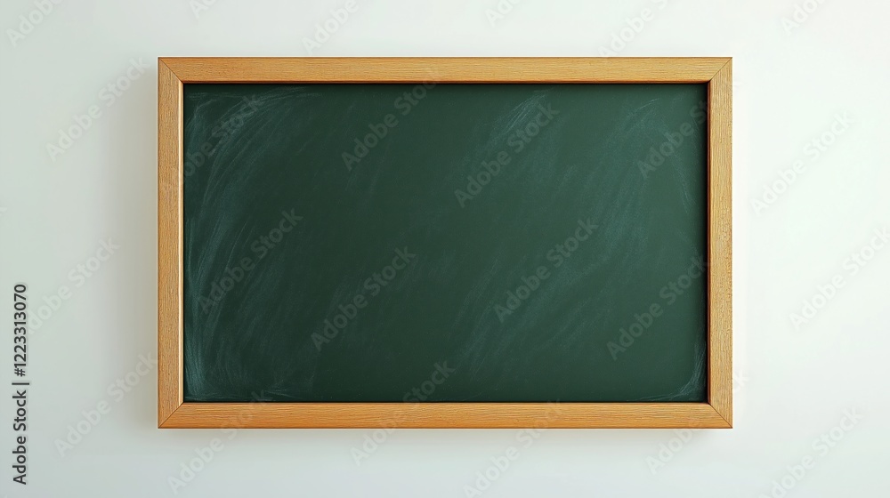 Blackboard with a green background and a wooden frame on a white wall. Blackboard with a green background and a wooden frame on a white wall.