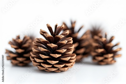 Beautifully arranged pinecones showcase their intricate patterns and textures, softly illuminated against a minimalist backdrop, creating a serene atmosphere perfect for autumn decor photo