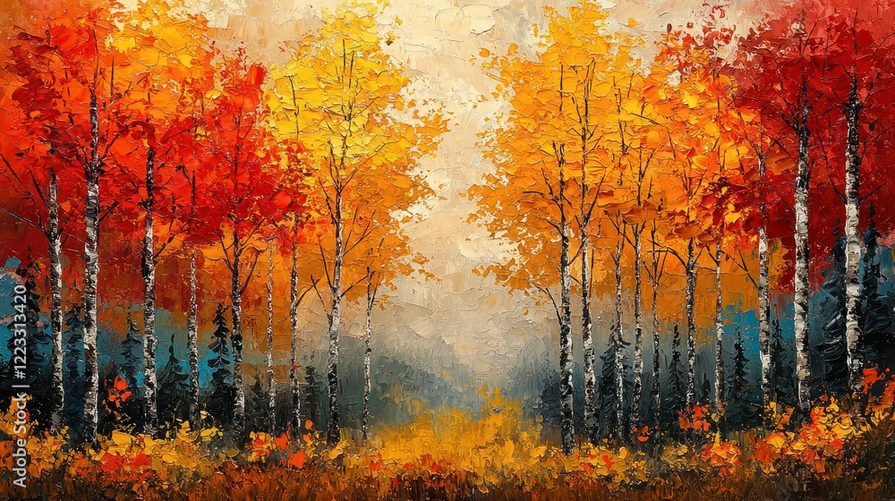 Autumnal Birch Forest: A Vibrant Fall Landscape Autumnal Birch Forest: A Vibrant Fall Landscape