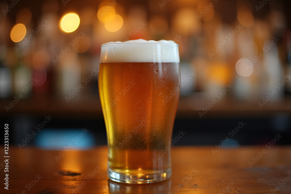 Non-alcoholic beer glass on bar counter symbolizes sober living choices Non-alcoholic beer glass on bar counter symbolizes sober living choices