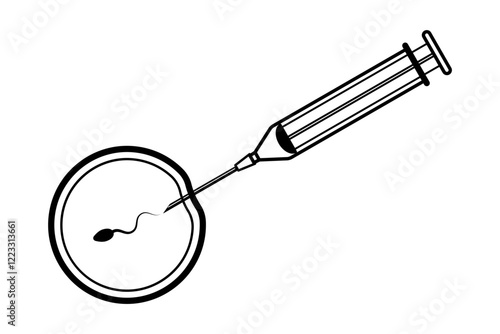 Outline illustration symbolizing IVF with a syringe and egg outline icon illustration