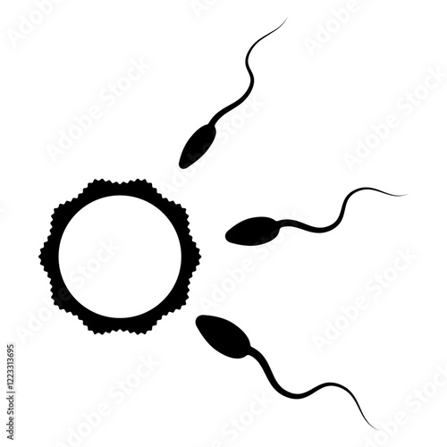 Sperm approaching an egg symbolizing IVF icon symbol illustration