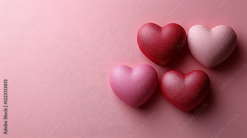 Fototapeta premium Romantic Pink and Red Hearts on Pink Background