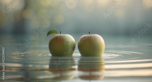 Two apples are floating in a pool of water photo