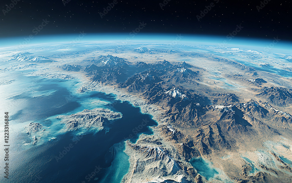 Fototapeta premium High-resolution view of Earth-like planet from space, showing detailed continents, oceans and clouds with a breathtaking perspective on the beauty of the planet