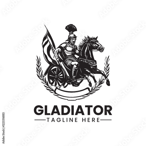 gladiator warrior soldier portrait helmet and armor emblem logo black silhouette vector