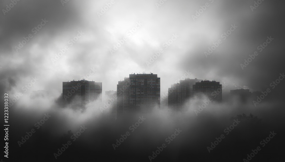 Mysterious Cityscape Enveloped in Fog Mysterious Cityscape Enveloped in Fog