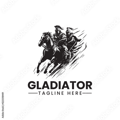 gladiator warrior soldier portrait helmet and armor emblem logo black silhouette vector