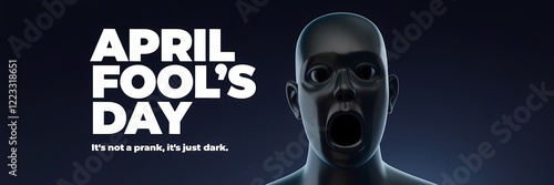 A creative 3D render minimalist April Fool's Day poster design with a night theme. There is a large text that says 