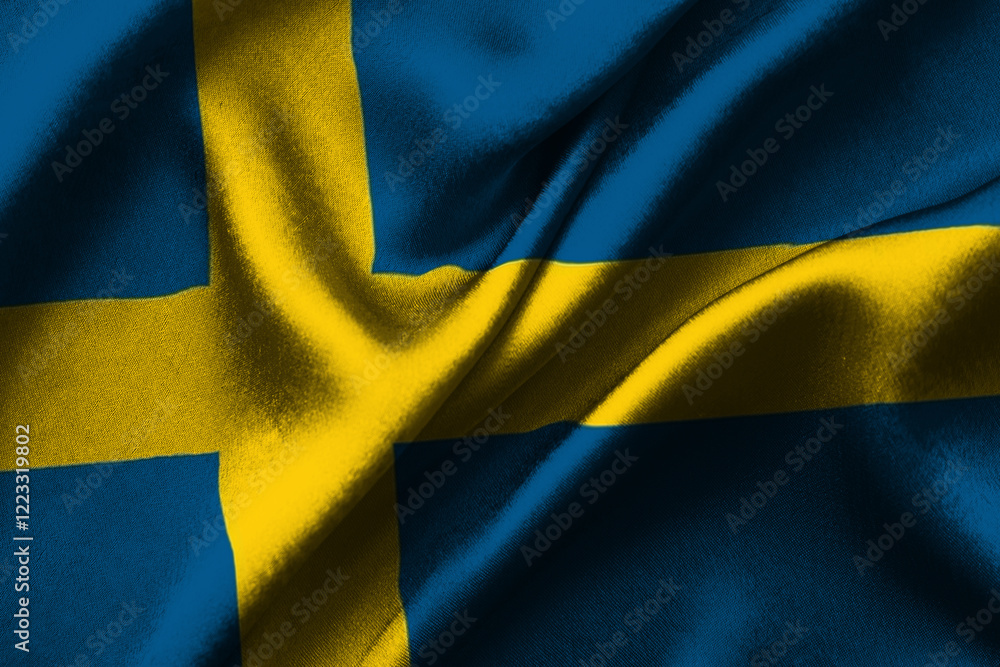 Sweden flag with big folds waving close up under the studio light indoors. The official symbols and colors in fabric banner. Swedish National Day 6th of June Sweden flag with big folds waving close up under the studio light indoors. The official symbols and colors in fabric banner. Swedish National Day 6th of June
