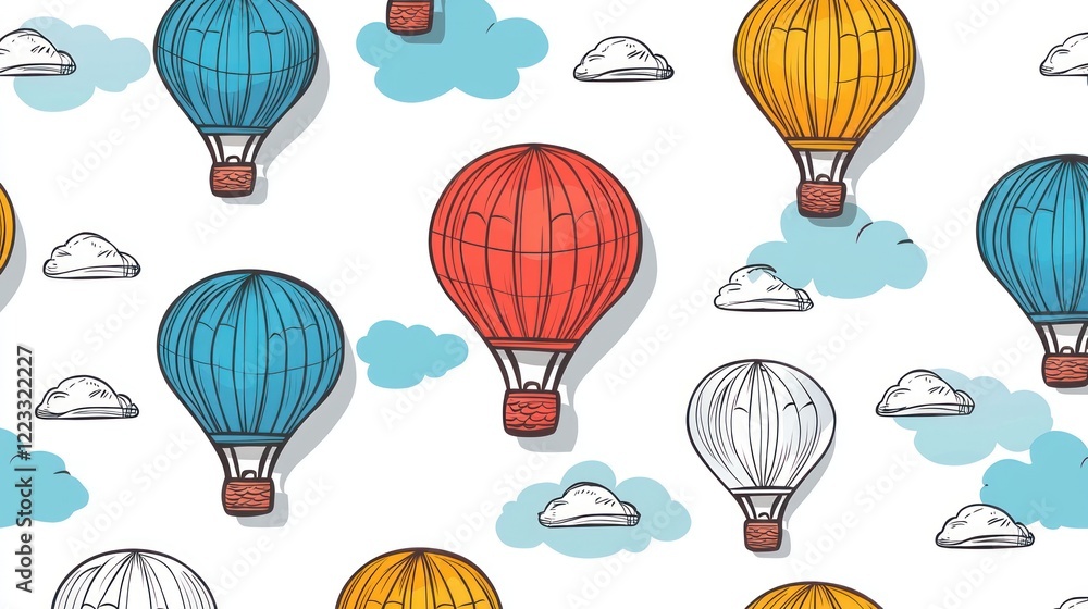 Fototapeta premium Colorful Hot Air Balloons Soaring Through the Sky: A Whimsical Pattern